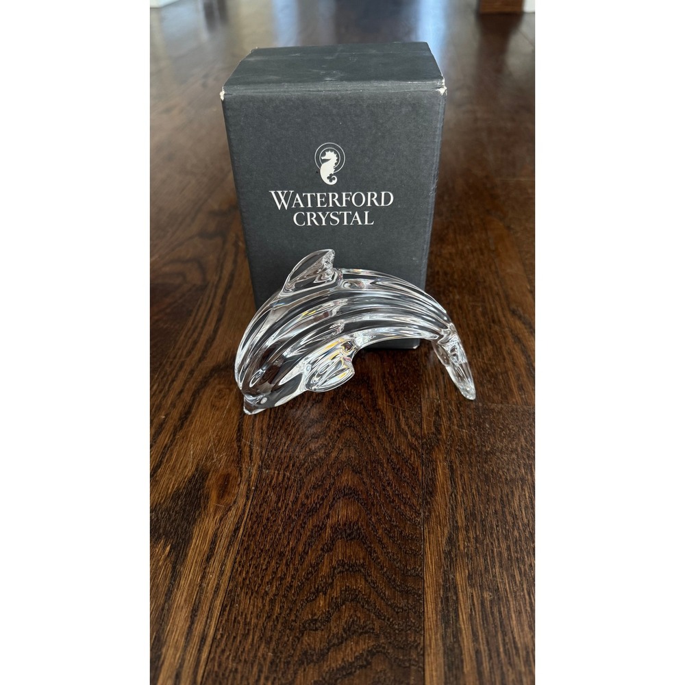 Vintage 1990s Waterford Crystal 5.25" Leaping Dolphin Figurine/Paperweight.